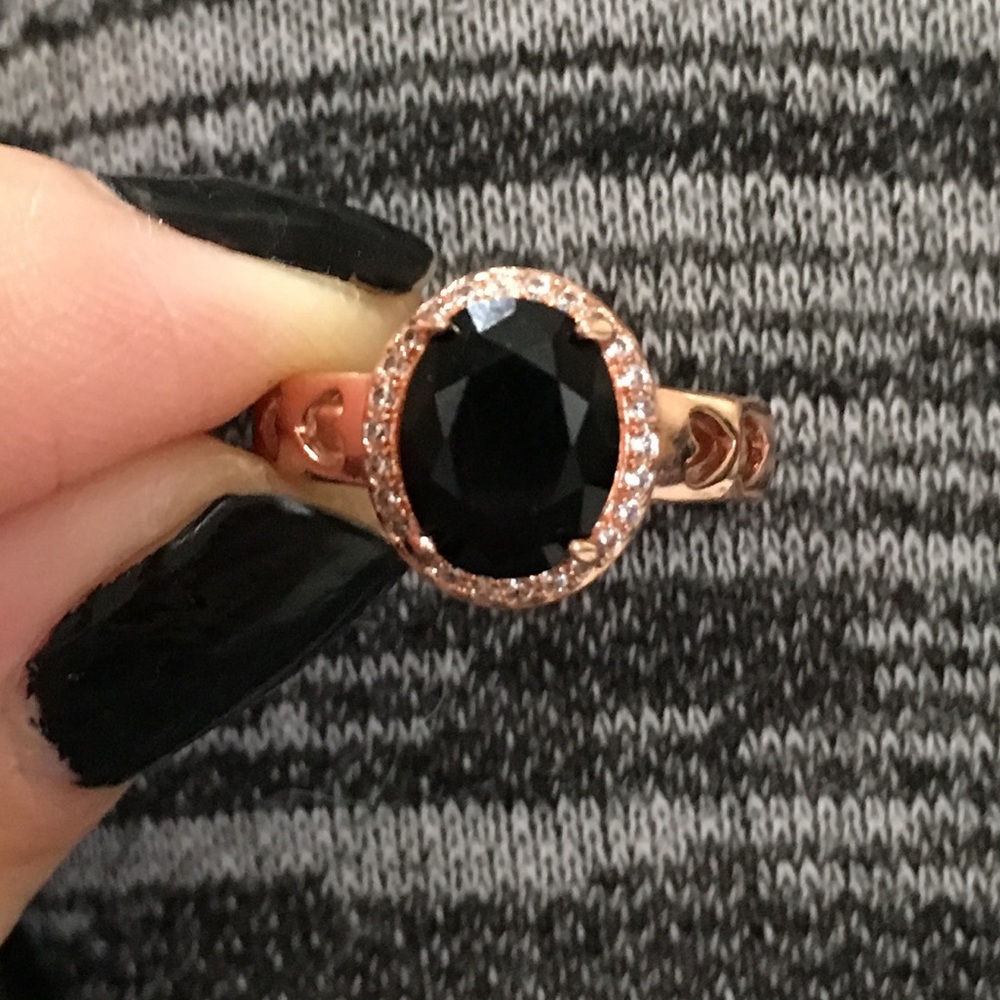 Rose gold tone sparkly black ring